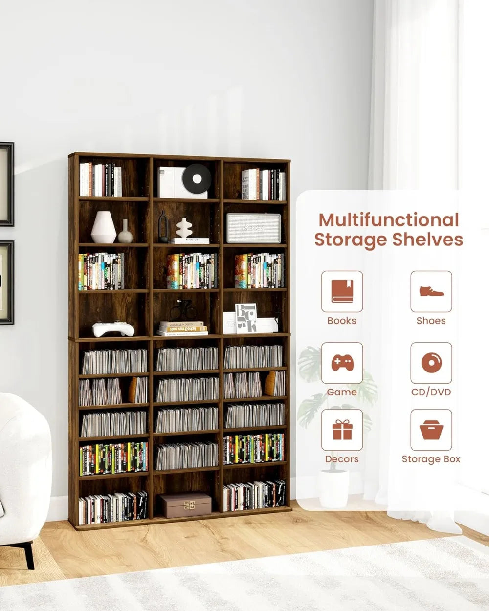Adjustable Shelf Media Storage Tower – Cabinet for Blu-rays, DVDs, CDs & Video Games