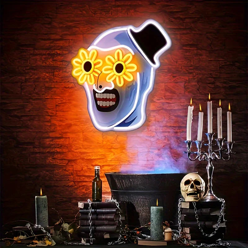 Terrifier Art the Clown LED Neon Sign – USB Movie Room Wall Decor for Horror Fans, Home Theater & Halloween