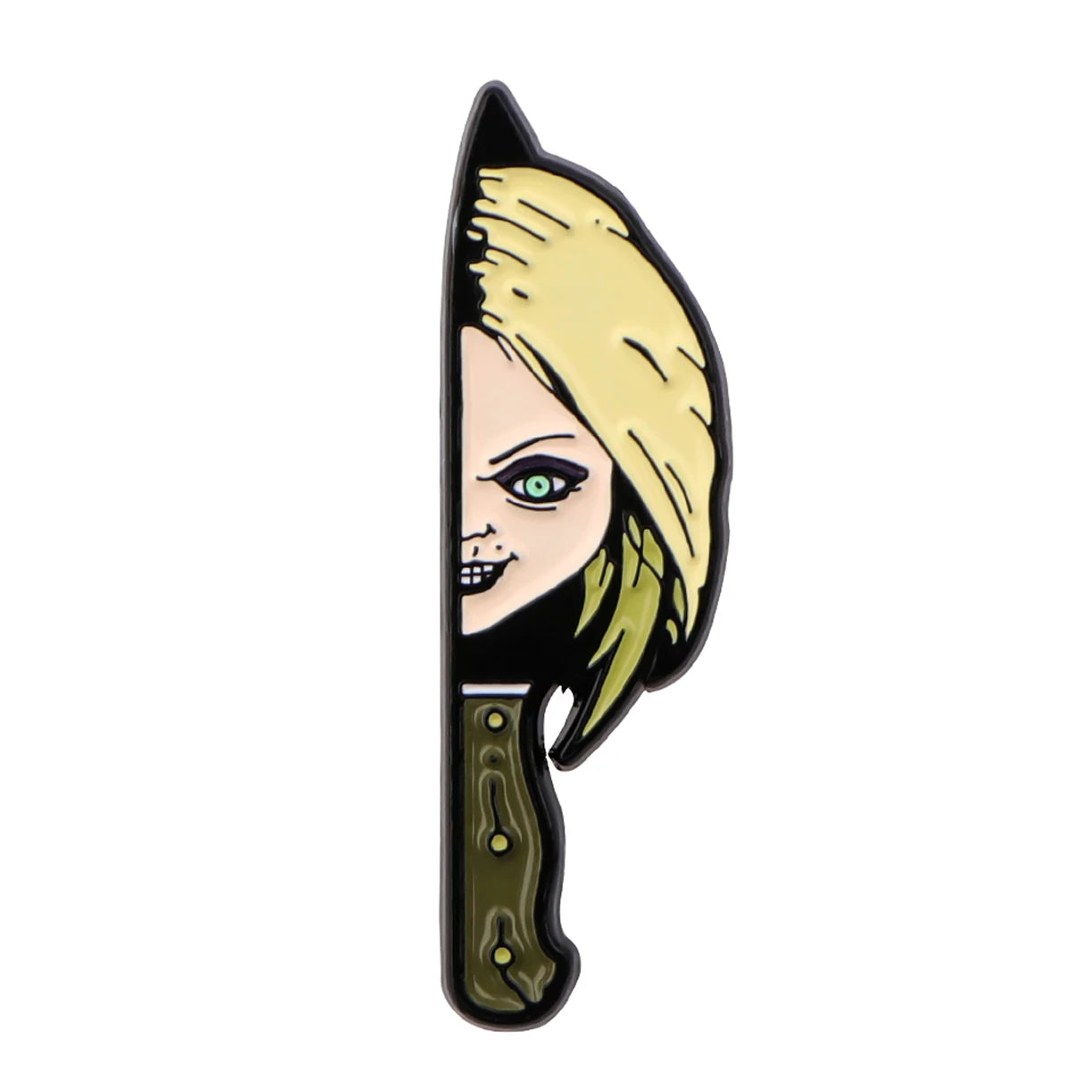 Tiffany Valentine Enamel Pin – Horror Knife Collectible