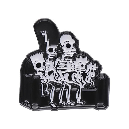 Skeleton Family Enamel Pin – Gothic Sofa Collectible