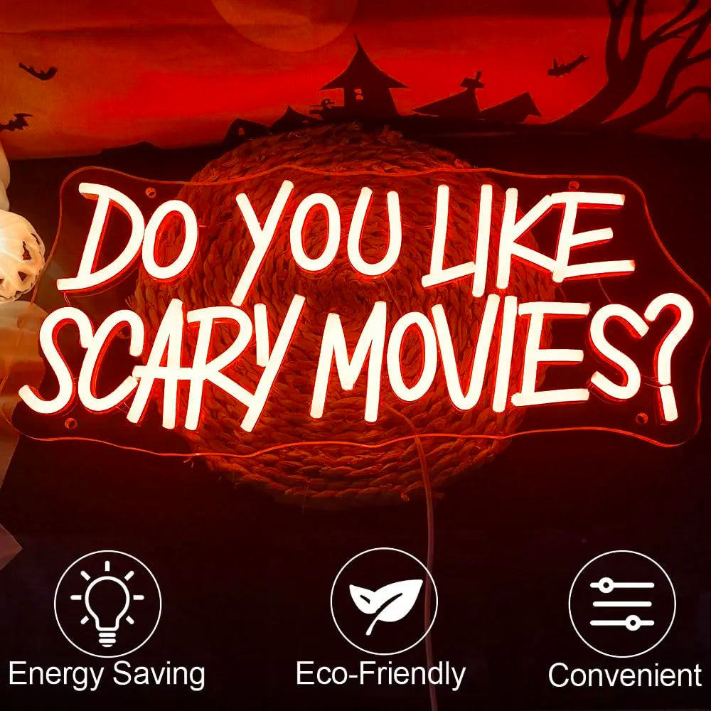 Do You Like Scary Movies? LED Neon Sign – USB Horror Movie Wall Decor for Home Theater, Halloween & Media Rooms