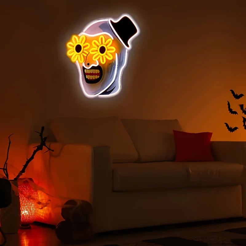 Terrifier Art the Clown LED Neon Sign – USB Movie Room Wall Decor for Horror Fans, Home Theater & Halloween