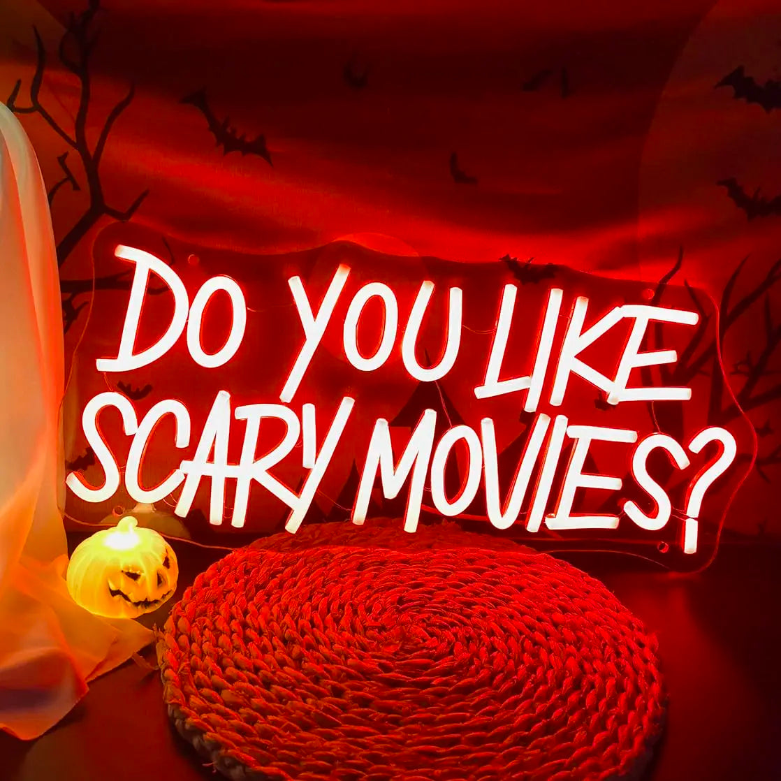 Do You Like Scary Movies? LED Neon Sign – USB Horror Movie Wall Decor for Home Theater, Halloween & Media Rooms