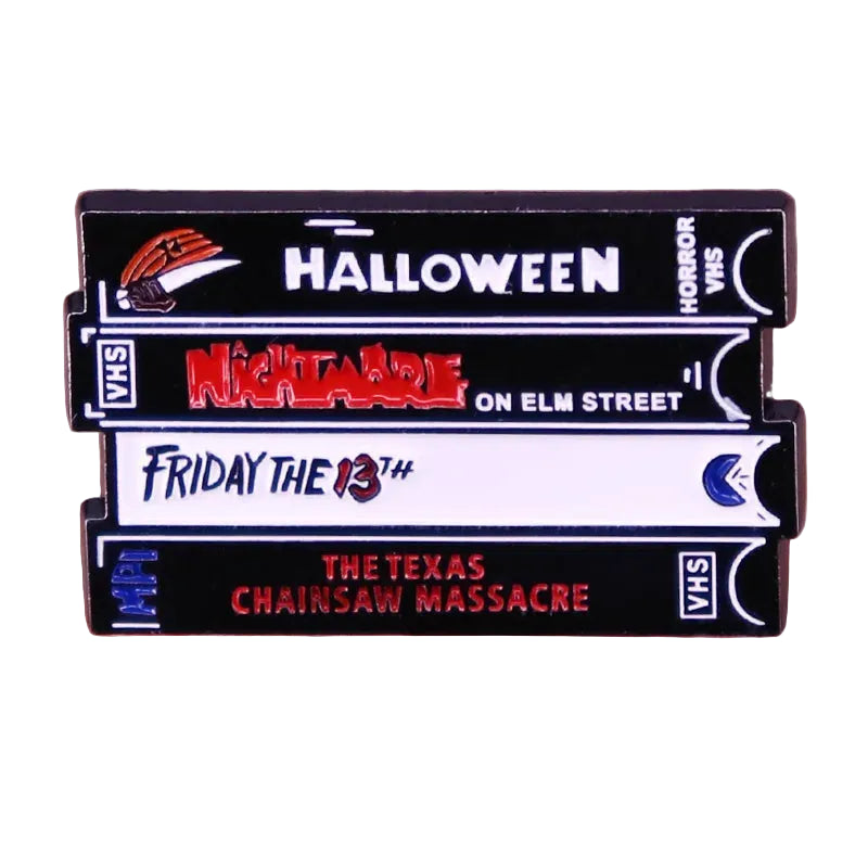 Horror Classics Enamel Pin – VHS Movie Stack Collectible