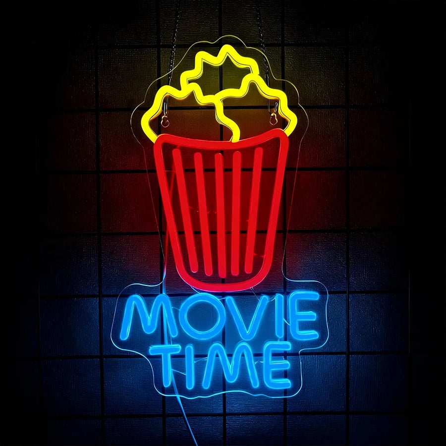 Popcorn LED Neon Sign – USB Powered Movie Theater Wall Decor for Home Theater, Media Room & Man Cave