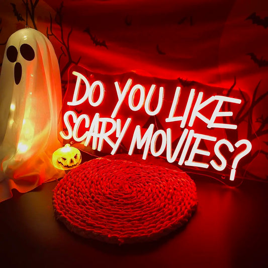 Do You Like Scary Movies? LED Neon Sign – USB Horror Movie Wall Decor for Home Theater, Halloween & Media Rooms