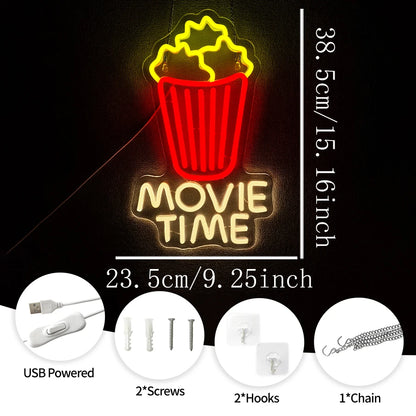 Popcorn LED Neon Sign – USB Powered Movie Theater Wall Decor for Home Theater, Media Room & Man Cave
